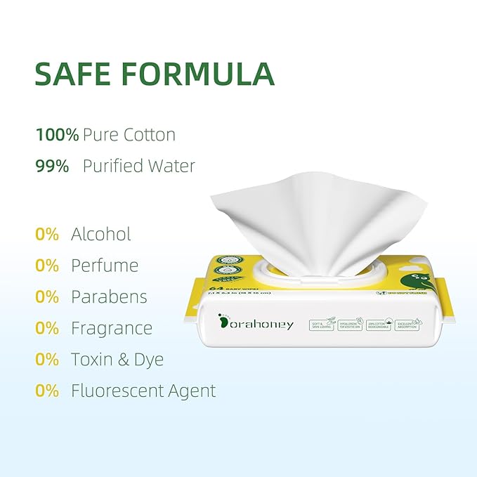 100% USA Cotton Baby Wipes for Sensitive Skin, 99% Purified Water Unscented Wet Wipes, Hypoallergenic & Plastic-Free, 512 Count (8 Flip-Top Packs of 64)