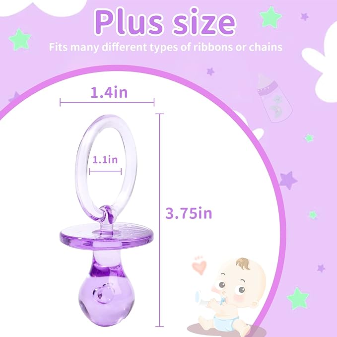 72 Pcs Baby Shower Pacifiers, 2.75’’ Plastic Pacifiers for Baby Shower Game, Baby Shower Decoration DIY, Gender Reveal Party Table Scatter/Baby Shower Party Favors, Purple