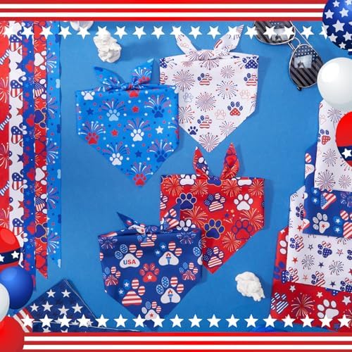 50 Pcs 4th of July Dog Bandanas Bulk Patriotic Paw Prints Pattern - Image 5