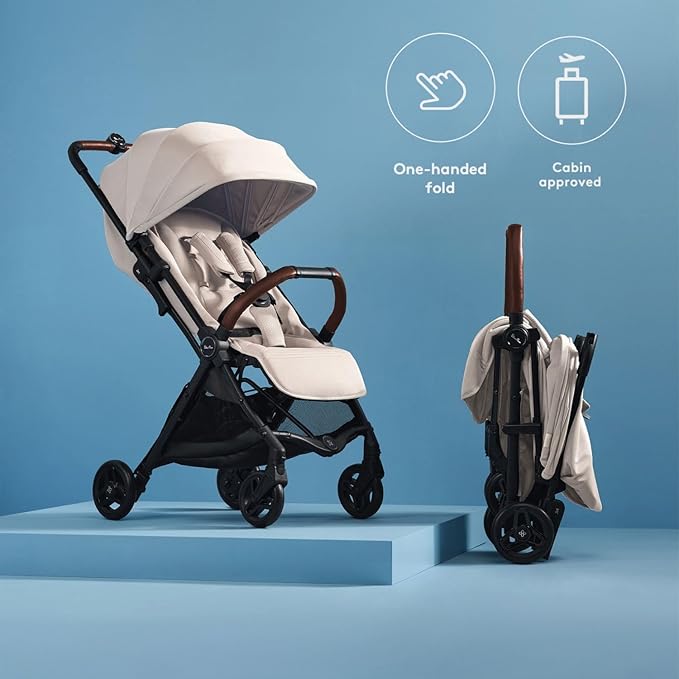 Silver Cross Jet 5 - Full Size TSA Approved Infant & Toddler Travel Stroller - Lightweight, Compact & Easy to Fold, with All-Terrain Wheels and One Hand Full Flat Recline (Almond White)
