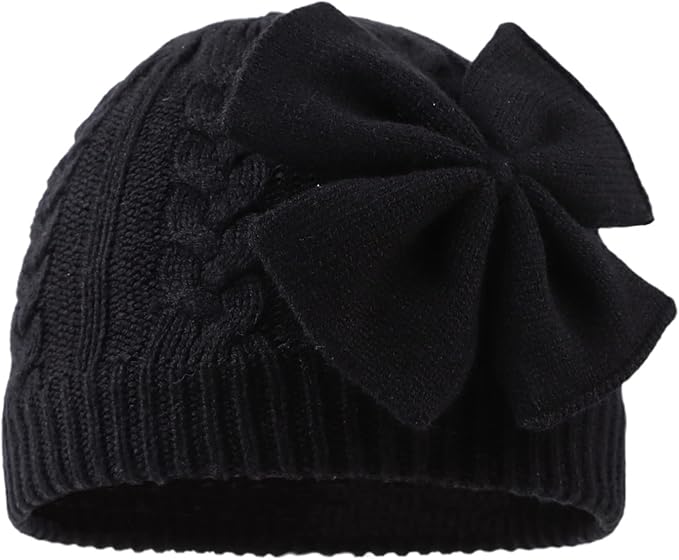 JANGANNSA Winter Warm Knitted Baby Hat for Girls Cotton Lined Infant Toddler Hat Autumn Cute Bow Classic Girls Beanie 0-6Y
