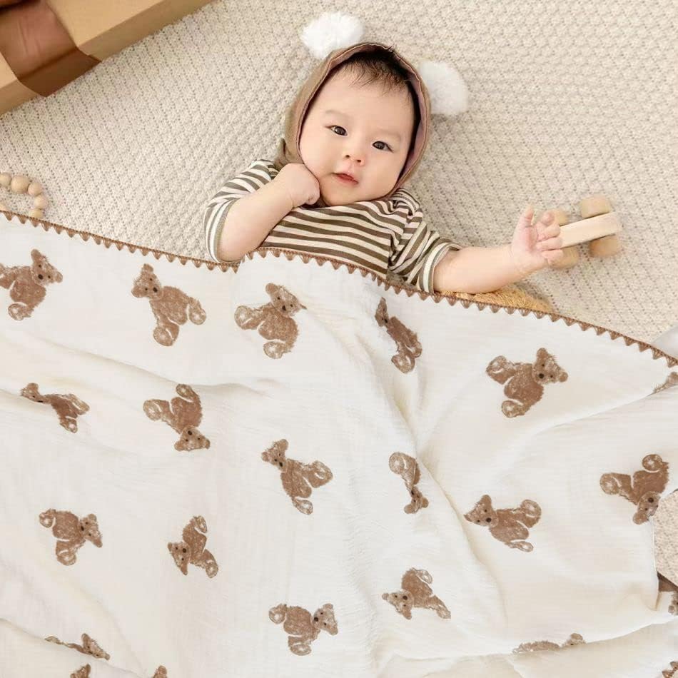 Baby Blanket Double Layer Cotton Muslin Thick Quilt Neutral 40x40Inch Soft - Image 3