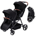 Tandem Double Stroller Newborn and Toddler, Foldable Twin Stroller with Reversible Seat, 5-Point Safety Harness, Adjustable Backrest & Canopy, Storage Basket