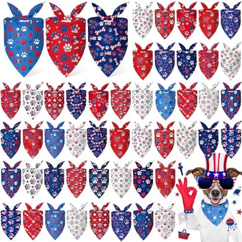 100 Pcs 4th of July Dog Bandanas Bulk Patriotic Paw Prints Pattern by Jeere