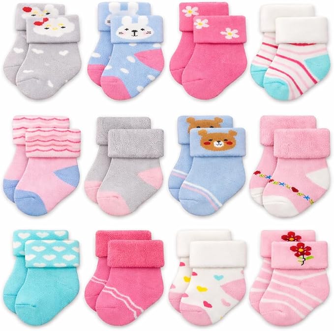 RATIVE Newborn Baby Socks 0-6, 6-12 Months Terry Turn Cuff Socks by RATIVE