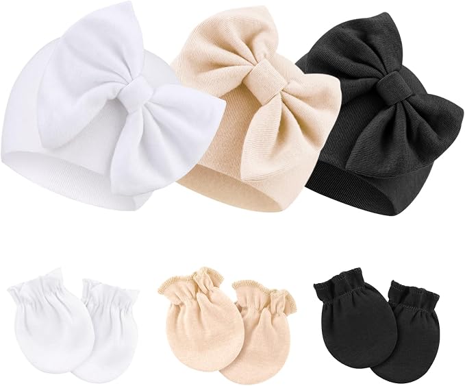 BQUBO Newborn Girls Hats Baby Hat and Mittens Set Infant Caps Bow Hospital by DRESHOW