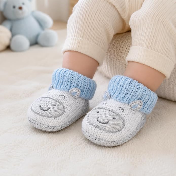 2 Pairs Baby Booties Newborn First Walkers Cozy Shoes Warm Knit Soft Booties - Image 3