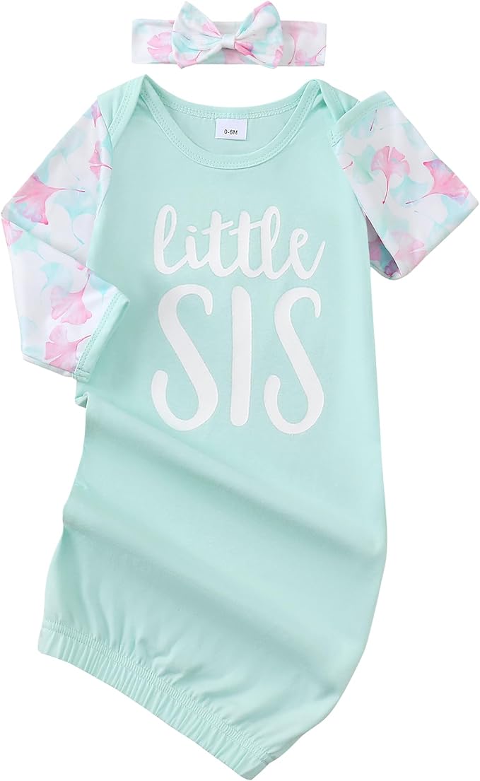 AMAWMW Newborn Baby Girl Little Sister Sleeper Gown Stripe Long Sleeve by AMAWMW
