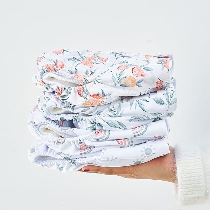 HappyFlute 9 Sets Newborn Baby Cloth Pocket Diapers One Size Adjustable Reusable for Baby Boys and Girls(6-33 pounds,0-3 Years),One Wet Bag+4Diapers and 4Inserts