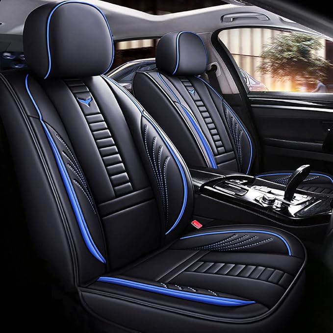 Auto Front Seat Covers fir for Suzuki 1999-2025 95% Models, Front Split Bench Protection Compatible with Side Airbag Black & Blue Line