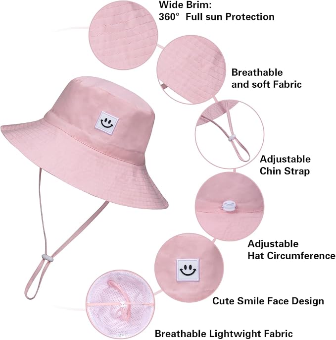 Baby Sun Hat Smile Face UPF 50+ Toddler Bucket Hat - Image 6