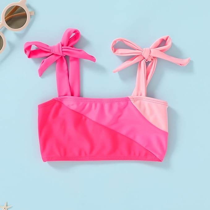 YOUNGER TREE Toddler Girls Two Pieces Swimsuit Color Block Stripe Swimwear Summer Beach Bathing Suit (Pink 12-18 Months)