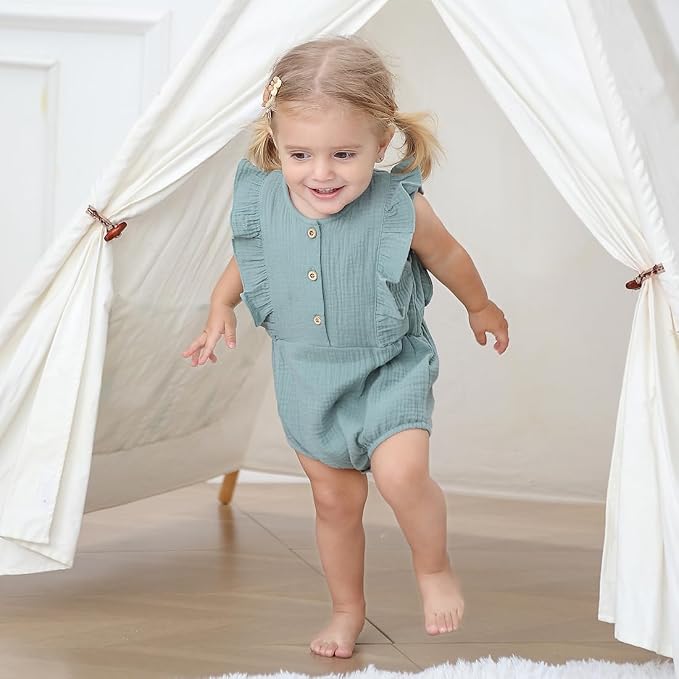 Baby Girl Bubble Romper Muslin Cotton Newborn Summer Clothes, 0-18M | Baby - Image 5