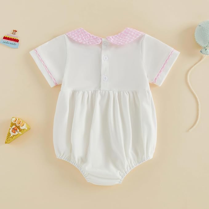 Baby Boy Girl Bubble Romper Short Sleeve Collar Summer Bodysuit - Image 3