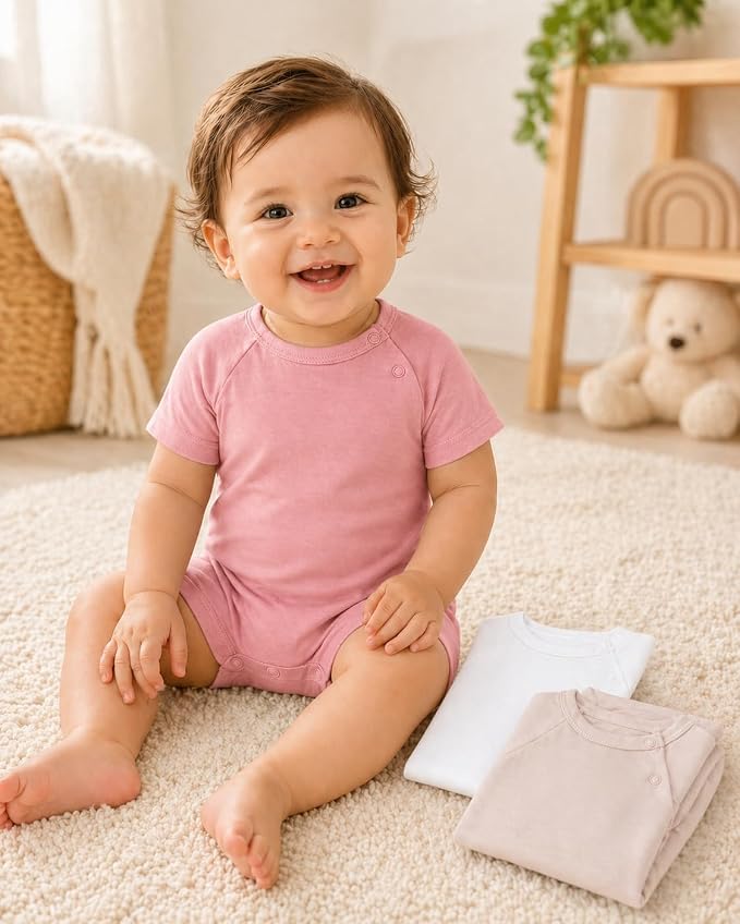 GUISBY Baby Romper 3-Pack Short Sleeve Rayon of Bamboo Bodysuit Set, 0-24M | - Image 3