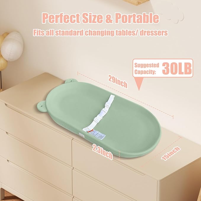 Baby Changing Pad, EVA Waterproof Non-Slip Changing Table Pad with Adjustable Strap for Dresser Changing Table Nursery, Portable Diaper Changing Pad, Green