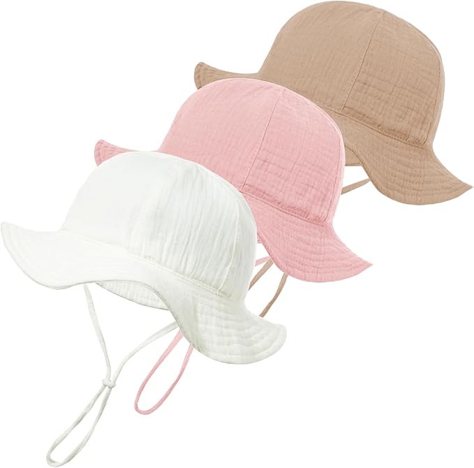 3 Pcs Baby Sun Hat Muslin, Baby Bucket Hat | UPF 50+ Sun Protection, Adjustable by Zhamate