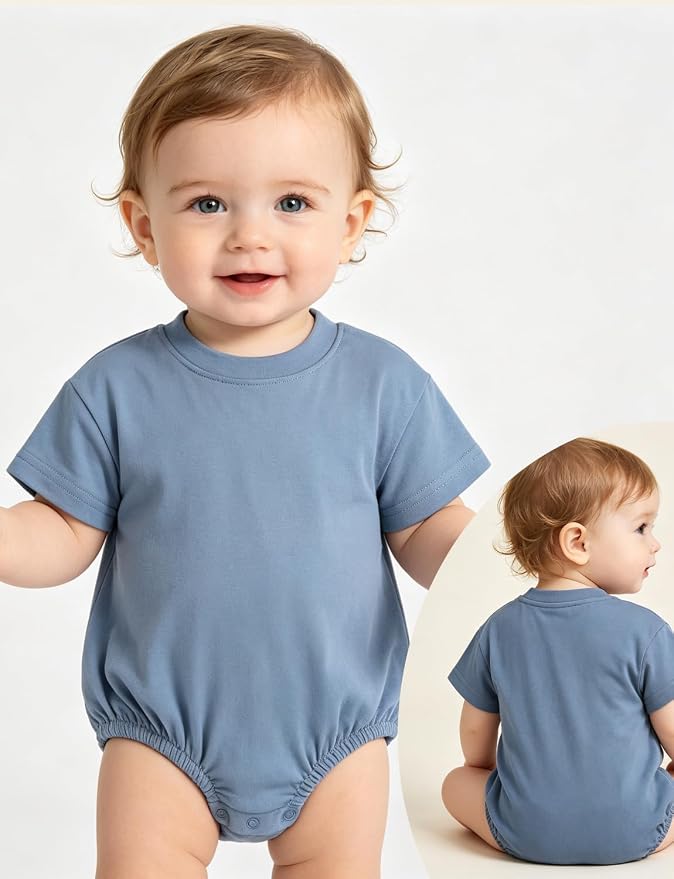 Baby Bubble Onesie Romper 100% Organic Cotton Clothes Short Sleeve Summer Solid - Image 2