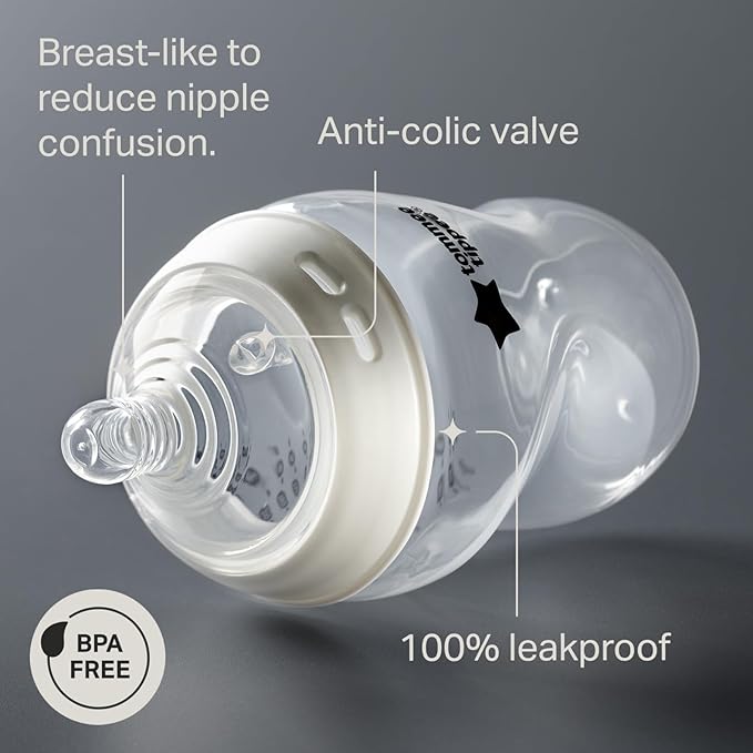 Tommee Tippee Natural Start Anti-Colic Baby Bottles - 9oz, Newborn 0+, Slow Flow, Pink (Pack of 12)