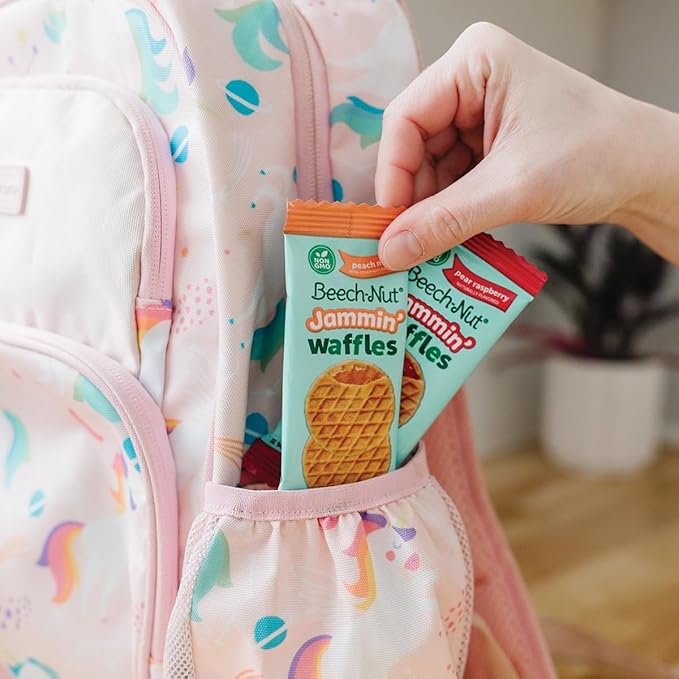 Beech-Nut Toddler Snacks Jammin' Waffles with Fruit Filling for Babies & Toddlers, Peach Mango, 10 Boxes (50 Individually Wrapped Packs)