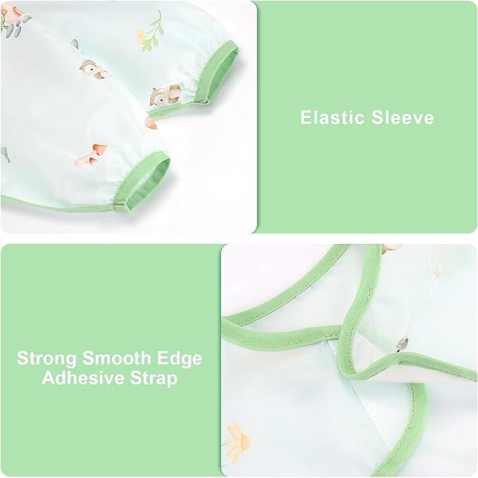 Accmor 4 Pack Long Sleeve Bibs, Baby Smock Waterproof Full Sleeved Bib - Image 2