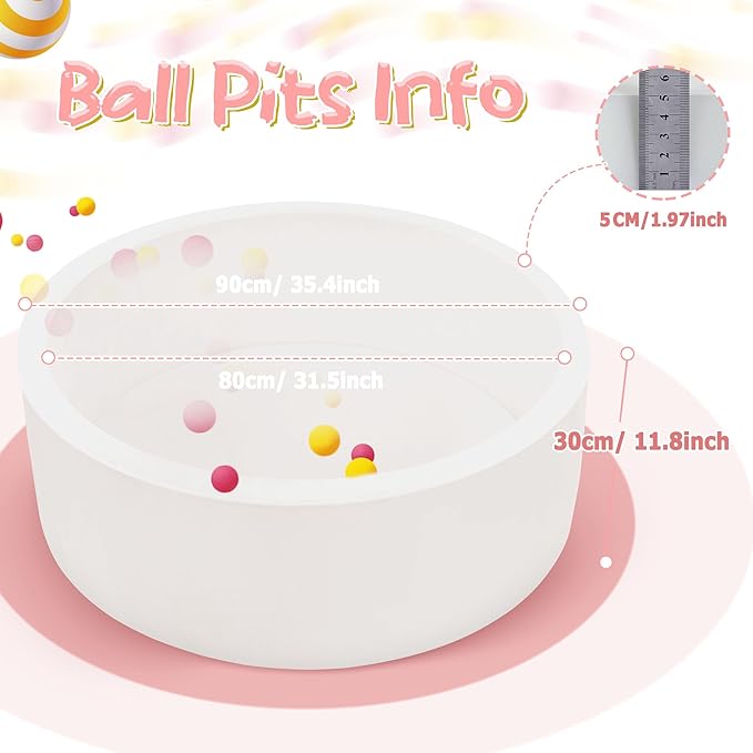 Foam Baby Ball Pit, 35.4"x 11.8" Ball Pits for Toddlers, Soft Round Kiddie Playpen Ball Pool for Kids with Soft Memory Sponge, Gift for Babies Indoor and Outdoor Game,Milk silk fabric‌ white(No Balls)