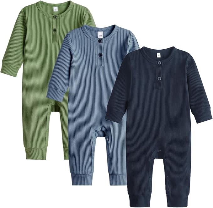 Bafeicao Baby Boy Girl 2/3 Pack Solid Romper Ribbed Short/Long Sleeve | by Bafeicao