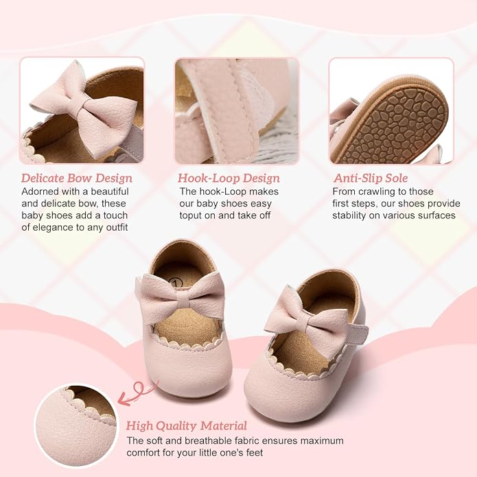 KIDSUN Infant Baby Girls Mary Jane Shoes Non-Slip Rubber Sole Ballet Slippers - Image 5
