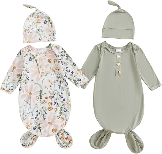2-Pack Baby Sleeper knotted Gown Boy Girl Nightgown by Merqwadd