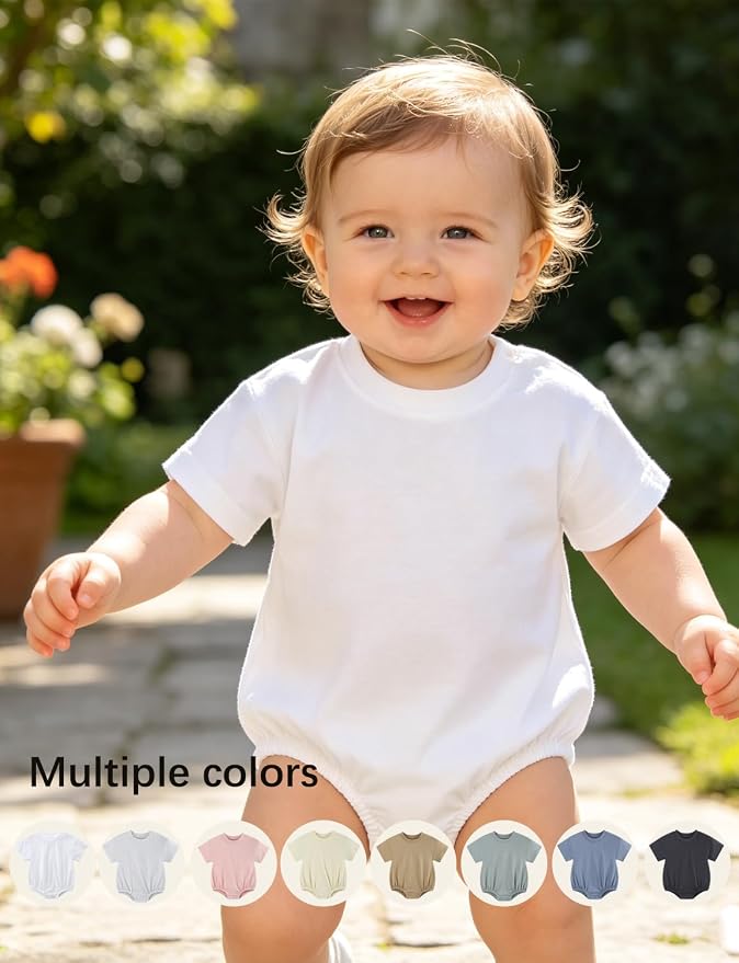 Baby Bubble Onesie Romper 100% Organic Cotton Clothes Short Sleeve Summer Solid - Image 6