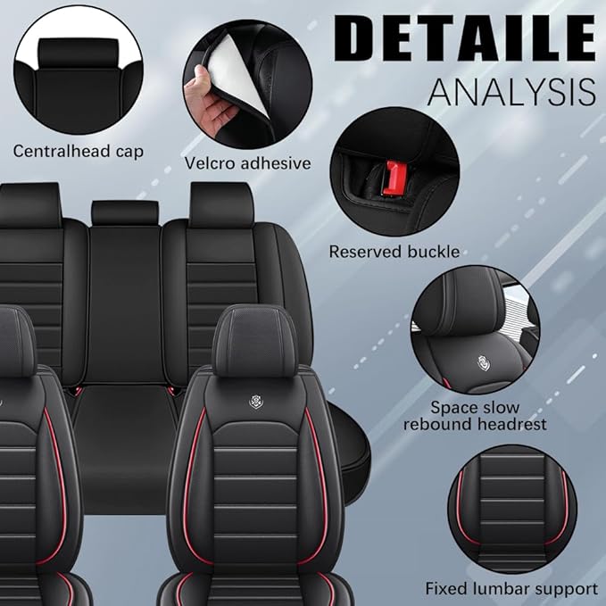 Leather Seat Cover for Ford Edge 2010-2026,Waterproof Soft Seat Covers,Interior Accessories Seat Covers Cushion Vehicle Protector Airbag Compatible(Black&Red,Full Set)