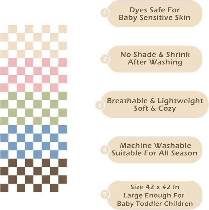 Checkered Muslin Baby Blanket 2 Pack 6 layer Cotton Swaddle Blanket 43" | Ultra - Image 3