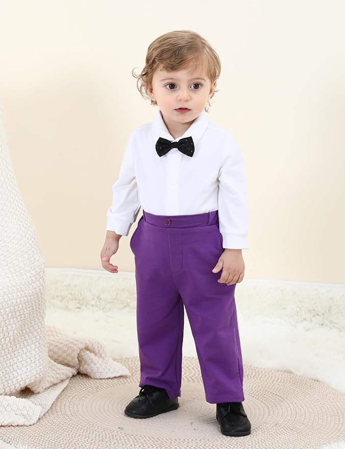 A&J DESIGN Baby Boy Suits Clothes Infant Toddler Formal Gentleman Outfits, Dress Shirt + Vest + Bow Tie + Pants Wedding Set