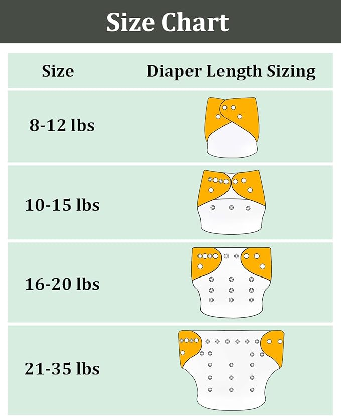 babygoal AWJ Cloth Diapers with Tummy Panel Pack of 7, 3 Diaper Cover with 3 Inserts and Wet Dry Bag, Adjustable Washable Reusable for Baby Girls and Boys