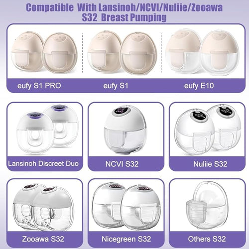 6pcs Duckbill Valves and 2pcs Silicone Diaphragms Compatible with Lansinoh Discreet Duo, eufy E10 S1 S1 Pro,NCVI Nuliie NICEGREEN Life S32 Breast Pump Replacement Parts, S32 Breast Pump Accessories