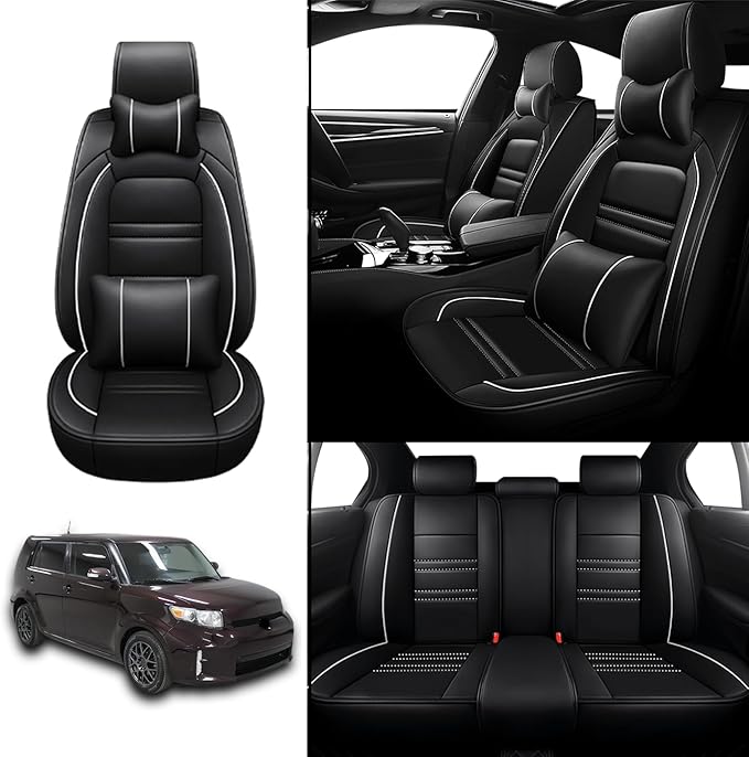 Car Seat Covers for Scion xb 2004-2015 | 5-Seats Seat Covers, Waterproof Seat Protectors, Automotive Seat Covers (Full Set with Pillow,Black&White Line)