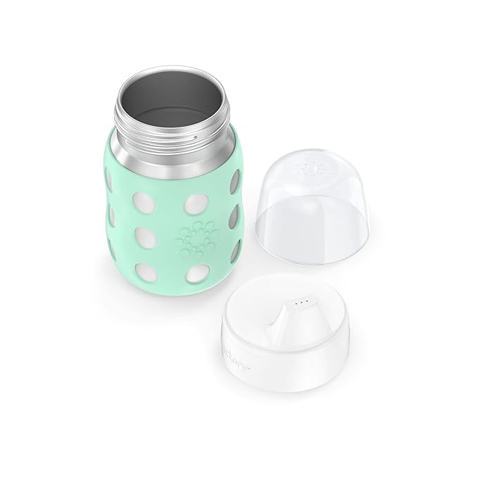 Lifefactory 8-Ounce Stainless-Steel Vacuum-Insulated Wide-Neck Baby Bottle with Hard Sippy, Mint (LS2221WMI4)