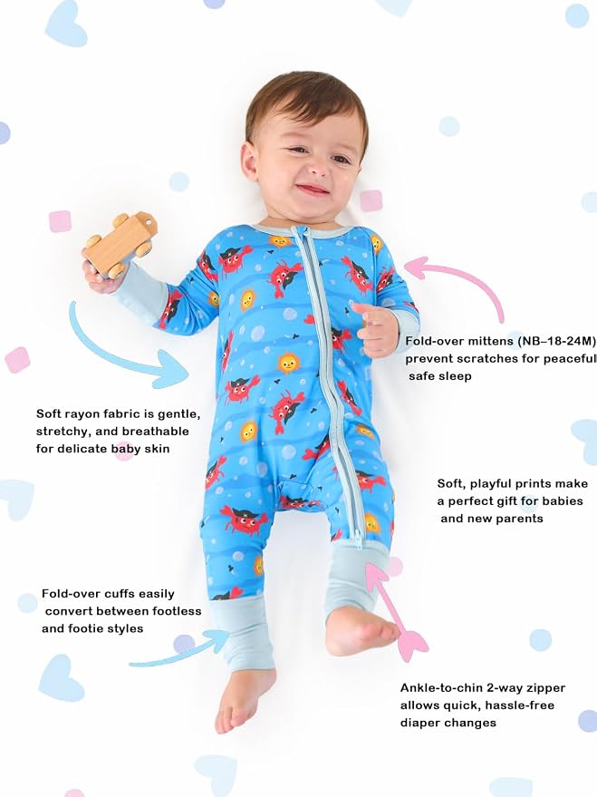 GUISBY Baby Footless Pajamas, Rayon of Bamboo, NB-2T | Rayon of bamboo softness - Image 2