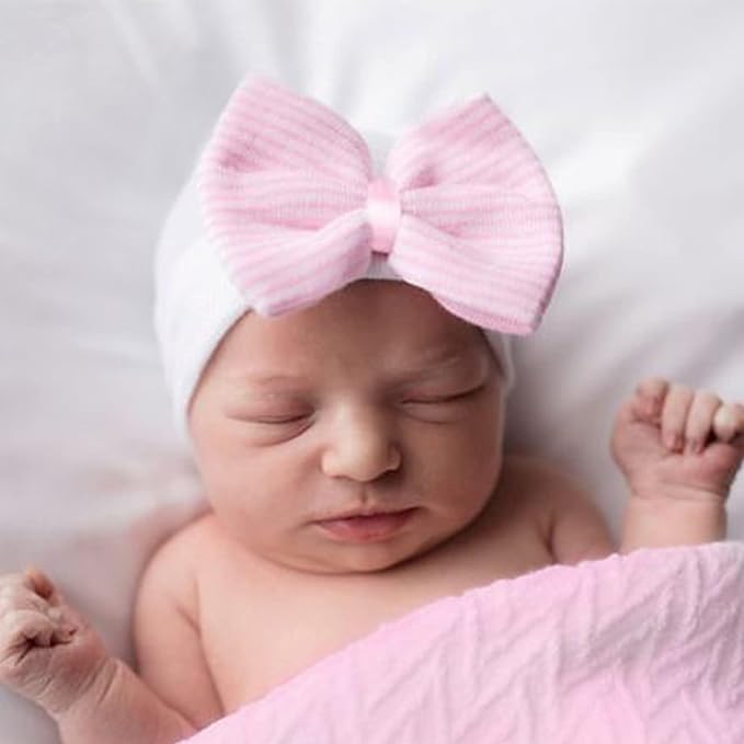 Newborn Baby Girl Hats with Bow No Scratch Cotton Toddler Infant Hat Beanie - Image 6