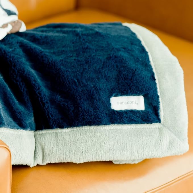 Saranoni Plush Receiving Blanket Soft Baby Blanket Navy Gray 30x40 | Ultra-soft - Image 4