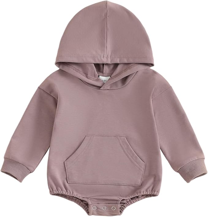 Baby Boy Girl Hooded Romper Cute Solid Color Long Sleeve Sweatshirt Romper by MOBJVIY