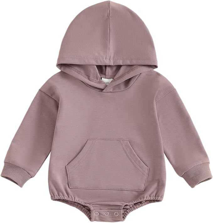Baby Girl Boy Hooded Sweatshirt Long Sleeve Solid Color Romper Infant Baby Fall by Unknown
