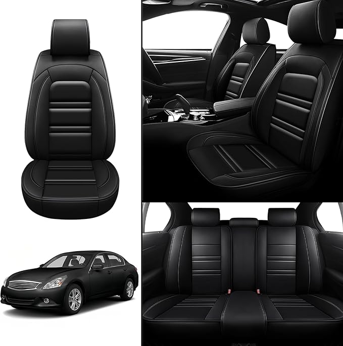 Seat Covers for Infiniti g37 2008-2013 | 5-Seats Leather Seat Covers, Easy to Install Automotive Seat Covers Full Set (Full Set, Black)