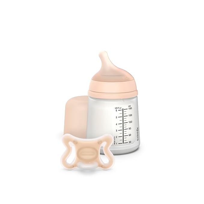 Suavinex Zero Zero Newborn Starter Set Small Anti Colic Baby Bottle + Pacifier, No 1 Spanish Baby Bottle Brand, Minimizes Bottle Rejection & Nipple Confusion, Adaptable Flow - Fair