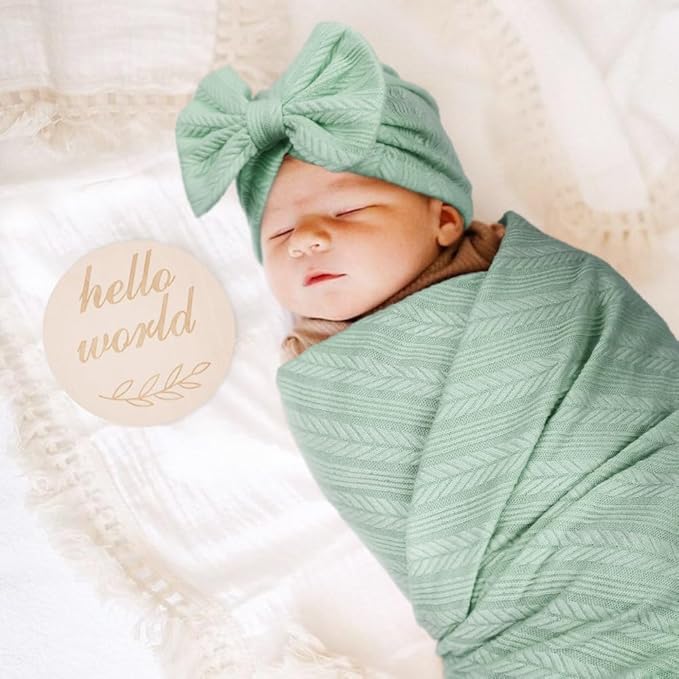 AQOKKA Newborn Receiving Blanket Wheat Ear Bow Hat Hairband Set - Image 6