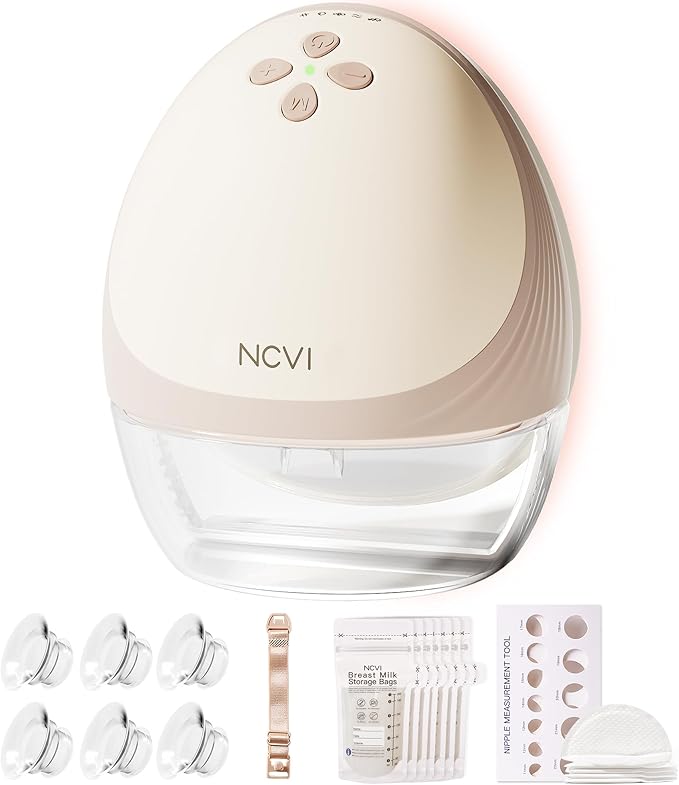 NCVI Heated Breast Pump Hands Free, Wearable 360° Surround Heating, 300mmHg Hospital-Grade Suction, 2000mAh Long Battery, 4 Modes & 9 Levels, Leakproof Design, Slim & Quiet, 19–28mm Flanges, 1 Pack
