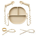 Andy Bear Silicone Plates for Babies with Suction Divided Baby Spoons Silicone Baby Toy Straps All-in-one Plates Silicone Placemat for Babies Toddlers Attachable Tethers & Built-in Suction Cups-Ivory