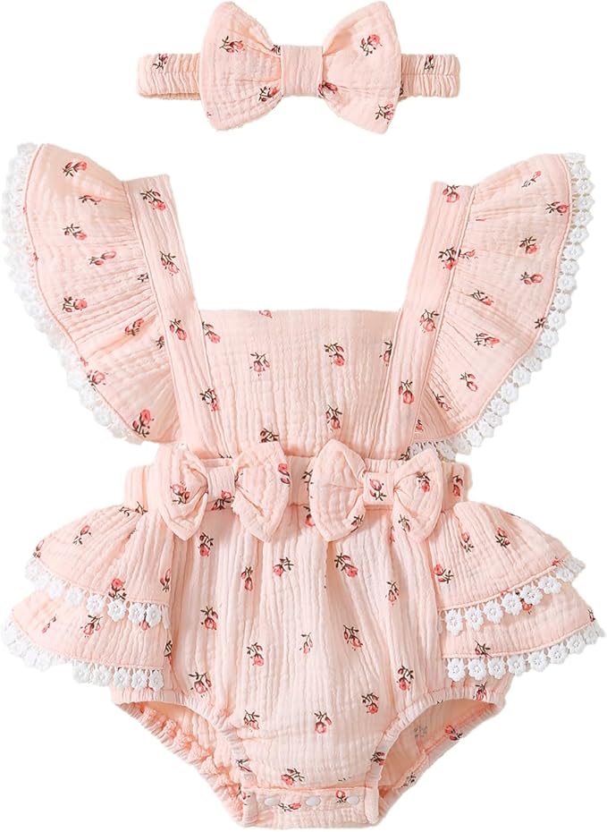 Baby Girl Summer Clothes Infant Girls Romper Dress | Ruffle Sleeve, Cotton Linen by Megeoly