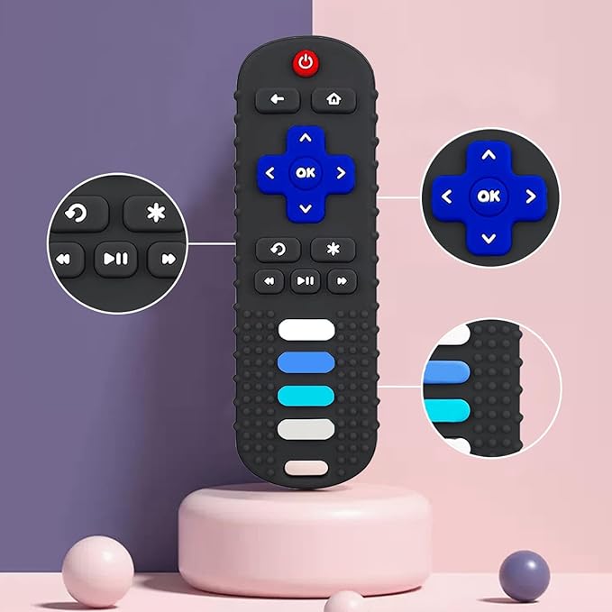 Silicone Baby Teething Toys,Teething Toys for Babies 3 6 18 24 Months,Baby Silicone Chew Toys,Remote Control Shape Teether Toys,BPA Free(N-Black)