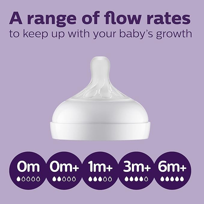 Philips Avent Natural Baby Bottles with Natural Response Nipples (Medium Flow, Flow 3), 9oz, Teal, 4-Pack, SCY903/44